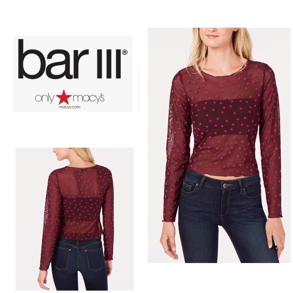 Bar lll Sheer Mesh Polka Top XXS Purple Pink